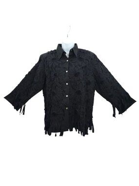 Pong Poco Shirt XL Fabric Ribbons Textured Flower Boho Artsy Avant Garde Black